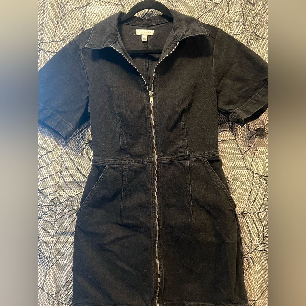 Topshop Charcoal Zip-Up Dress